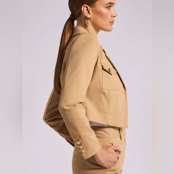 NWT GENERATION LOVE KARL GABARDINE BLAZER TAN size large women cropped - Picture 3 of 14
